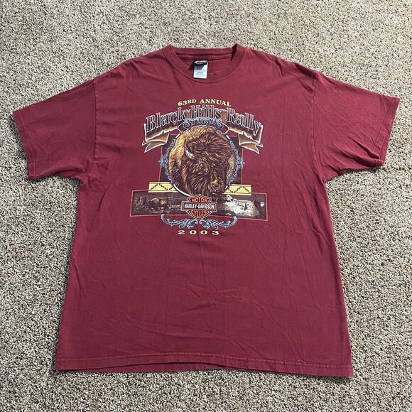 Harley-Davidson Other - VTG Harley Davidson Black Hills Rally Tee Shirt Size XL Burgundy Sturgis Buffalo
